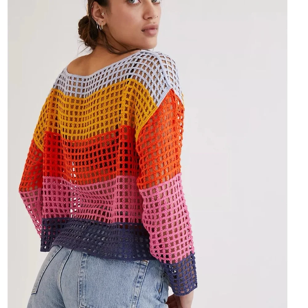 Anthropologie Maeve Poncho Striped Crochet One Size
